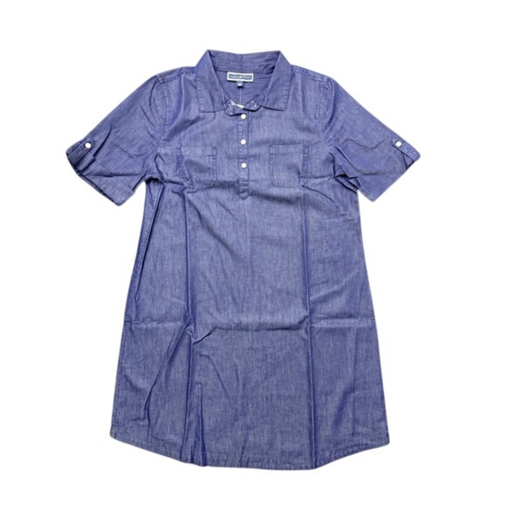 Karen Scott Womens Large Medium Wash Blue Woven Shirt Dress Short Sleeve NWT